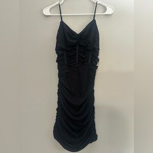 Black Mesh Ruched Dress